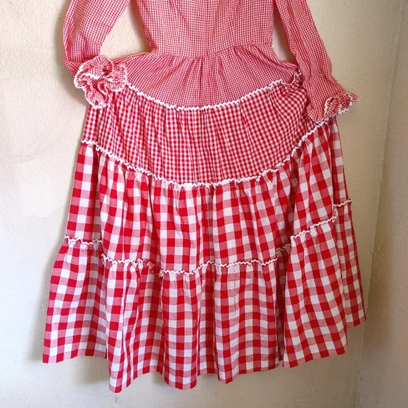 VTG Cottagecore Red Ruffled Gingham Plaid Maxi Dress Size S - Picture 11 of 11